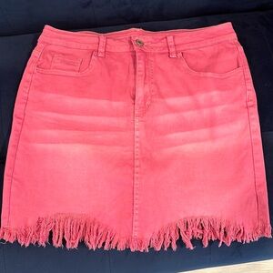 Pink denim stretch distressed Mini Skirt